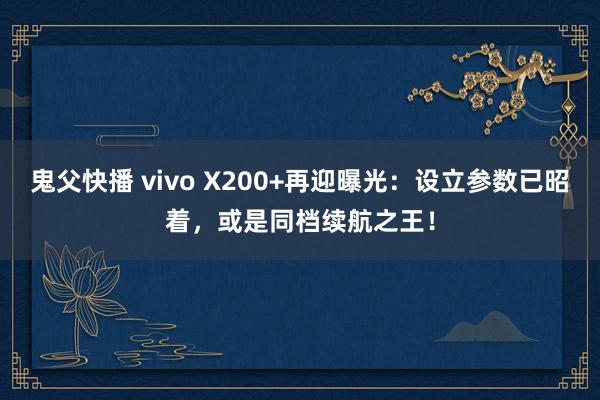 鬼父快播 vivo X200+再迎曝光：设立参数已昭着，或是同档续航之王！