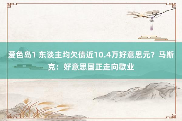 爱色岛1 东谈主均欠债近10.4万好意思元？马斯克：好意思国正走向歇业