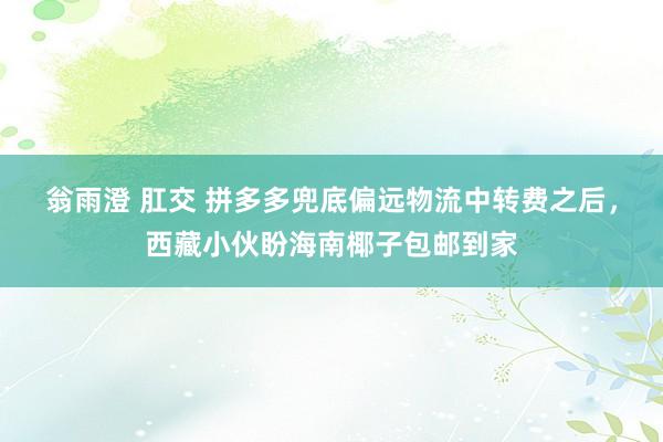 翁雨澄 肛交 拼多多兜底偏远物流中转费之后，西藏小伙盼海南椰子包邮到家