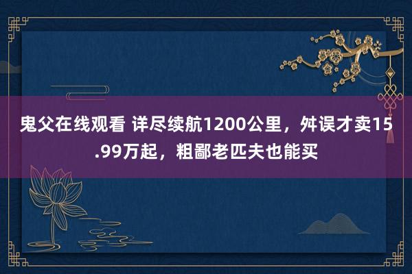 鬼父在线观看 详尽续航1200公里，舛误才卖15.99万起，粗鄙老匹夫也能买