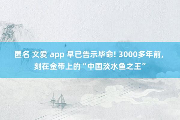 匿名 文爱 app 早已告示毕命! 3000多年前， 刻在金带上的“中国淡水鱼之王”