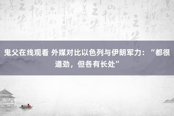 鬼父在线观看 外媒对比以色列与伊朗军力：“都很遒劲，但各有长处”