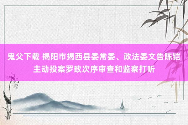 鬼父下载 揭阳市揭西县委常委、政法委文告陈铠主动投案罗致次序审查和监察打听